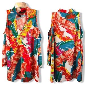 Fashion Queen | tropical palm cold shoulder top